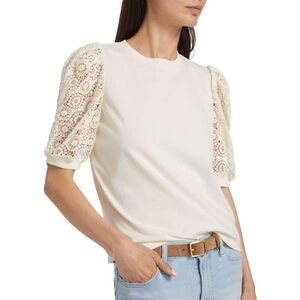 FRAME Frankie Cream Lace Sleeve Top